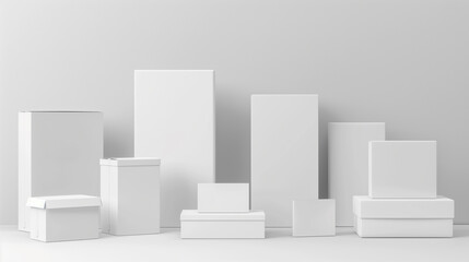 Various white geometric shapes on a gray background.