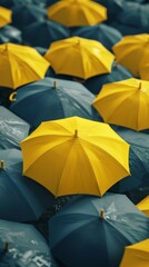 3D rendering of an umbrella standing out from the crowd, representing leadership concept.