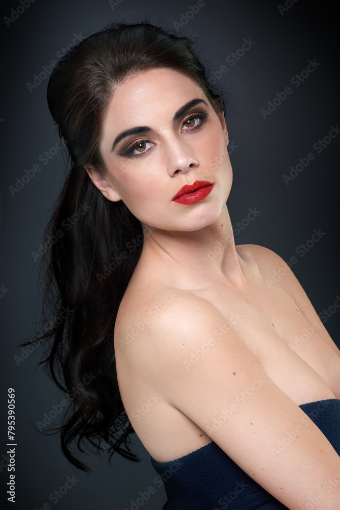 Canvas Prints beauty, woman and makeup portrait with goth, retro and classic cosmetics in a studio. glamour, old h