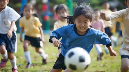Riveting School Soccer Tournament: Asian Kids in Intense Play