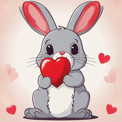 Cartoon rabbit holding a heart in his hand, intended for cards, Valentine's Day, March 8, printing, fabric printing and other occasions