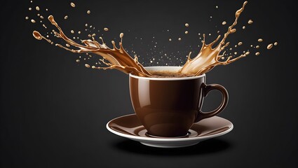 Splash of coffee in a cup on a dark background.