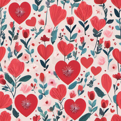 Wallpaper with hearts and flowers, intended for cards, love holidays, Valentine's day, cloth printing, March 8 and can be used in different cases