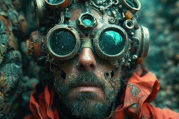 A detailed portrait of a space explorer with intricate mechanical suit design, symbolizing exploration and human curiosity