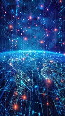 Fototapeta premium A digital composite of the Earth surrounded by a glowing network of data.