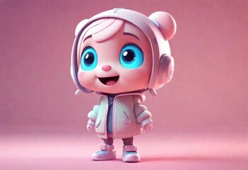 a cute adorable character isolated on a solid background with a studio setup in a children-friendly cartoon animation
