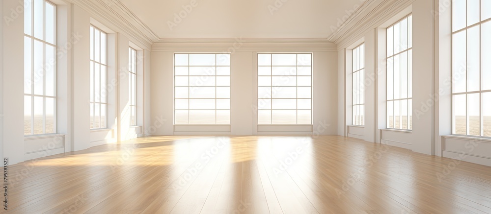 Poster Room with wooden floor and large windows