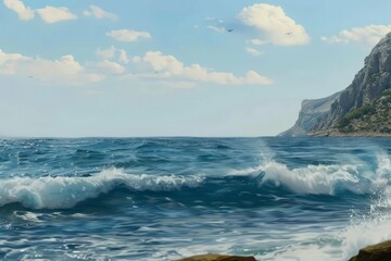 Picture of a large body of water with lots of waves. Suitable for various ocean-themed designs. Beautiful simple AI generated image in 4K, unique.