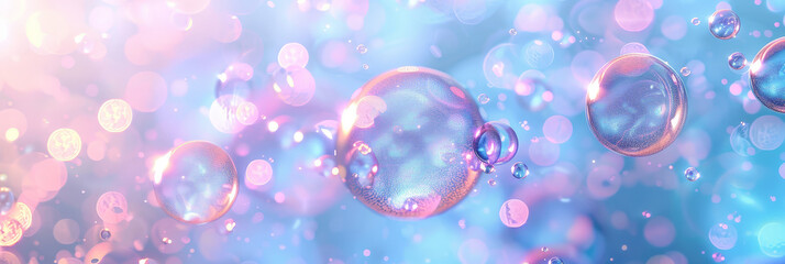 a collection of water bubbles in a purple air background, pink bubbles floating on the surface of the water.purple water bubles close up	
 - obrazy, fototapety, plakaty