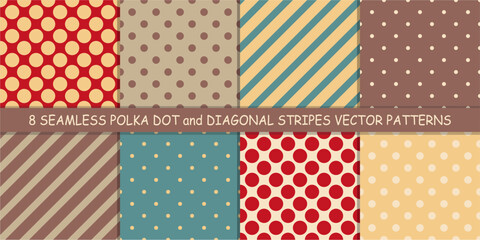seamless patterns with polka dot and diagonal stripes patterns for textile paper creative art decor design  © Elena K
