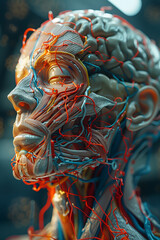 Human brain and nervous system pathways and nerves, 3d, illustration