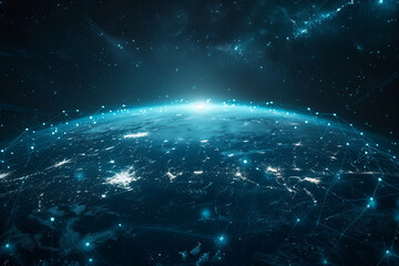 Obraz premium Global connection internet satellite web data network 5G telecommunications world space low orbit regional geopolitics technology infrastructure, illustration