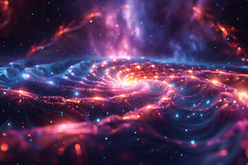 Abstract neon fractal wallpaper with space, 3D Render, illustration, cosmos
