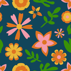 Fototapeta premium flower floral vintage seamless pattern. This is a retro flower repeat vector illustration. Design for decorative, wallpaper, shirts, clothing, tablecloths, blankets, wrapping, texture, textile,