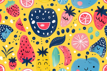 Yellow background with assorted fruits