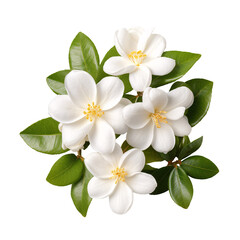 a group of white flowers with green leaves