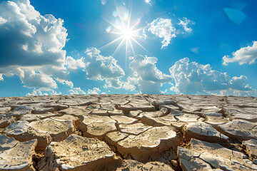 Cracked land on hot sunny weather with El Nino effect - obrazy, fototapety, plakaty