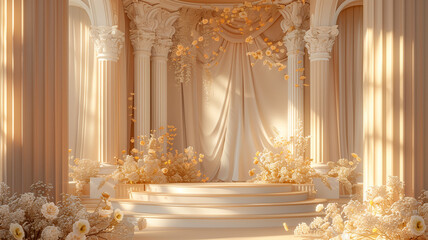 Luxurious Golden Floral Stage with Classical Pillars