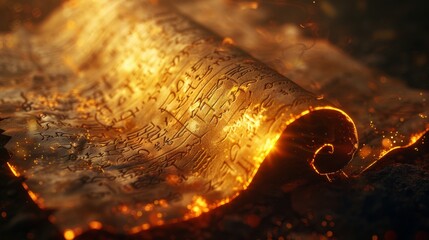 A golden scroll with glowing letters