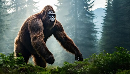 cool epic artistic beautiful and unique illustration of bigfoot animal cinematic adventure abstract 3d wallpaper background with majestic wildlife and futuristic design generative ai - obrazy, fototapety, plakaty