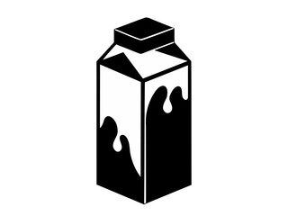 Black and white silhouette of milk carton or juice carton. Simplistic packaging icon in monochrome style. Dairy or beverage container. Graphic design element. Isolated on white background. Print.