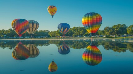 Fototapeta premium Hot Air Balloons Reflection, Peaceful Scenery
