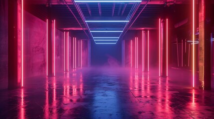 Neon-Infused Corridor with Misty Ambiance
