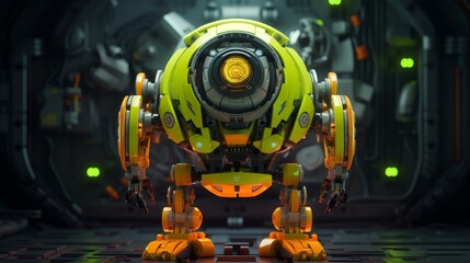 Construct a LEGO-inspired robotic entity through a worms-eye view, featuring intricate blocky designs, glowing neon accents, and dynamic poses evoking a sense of power and innovation, perfect for a sc