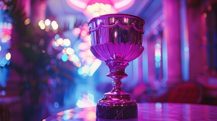 Neon-Lit Trophy Cup Celebratory Ambiance