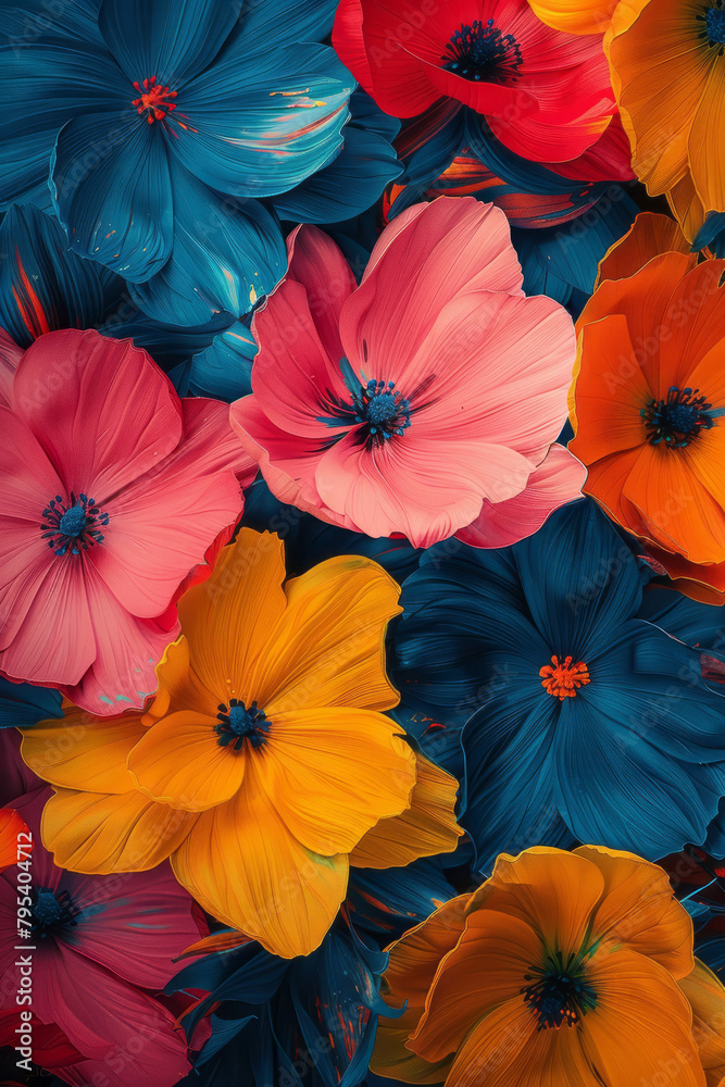 Poster an abstract floral pattern, with exaggerated forms and vibrant colors for a modern twist,