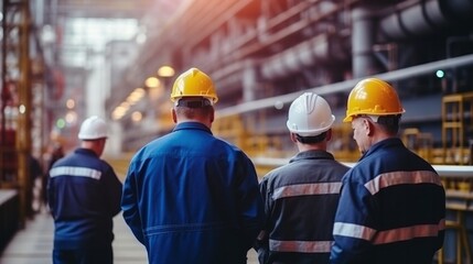 Company inspectors visit industrial plants and communicate with groups of workers in the factories.