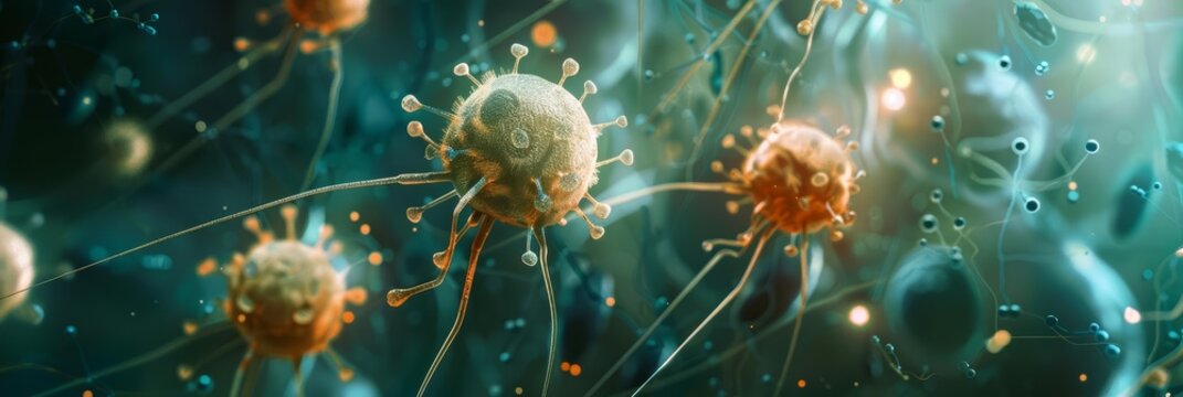 A macro view of phage therapy in action, where bacteriophages bind to pathogens, a moment captured with stunning clarity and enhanced by digital enhancements