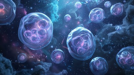 In a realm of pure luminescence, embryonic stem cells form a mesmerizing tapestry of life.

