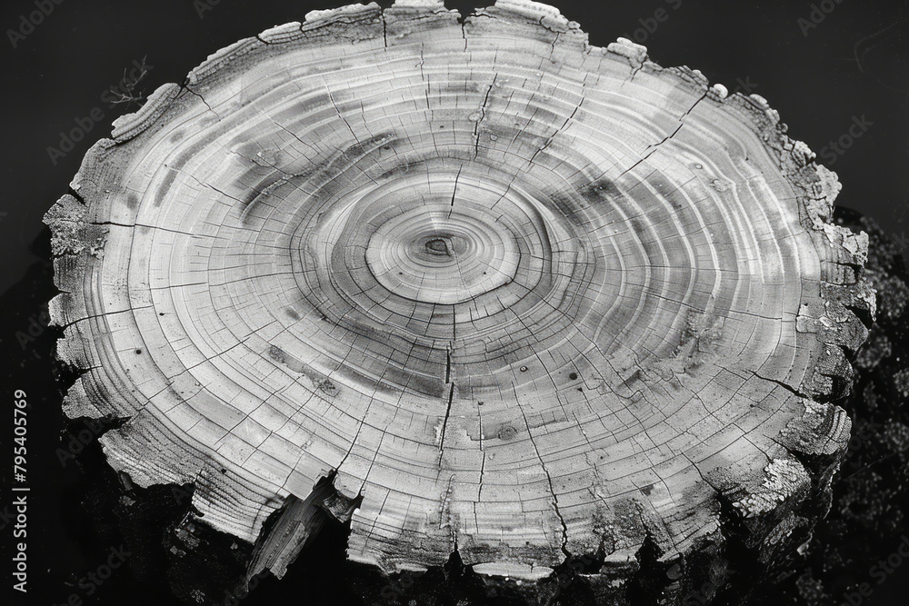 Aufkleber cross-sections of ancient tree rings, their intricate patterns telling stories of time in a peaceful