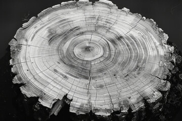 Cross-sections of ancient tree rings, their intricate patterns telling stories of time in a peaceful setting,