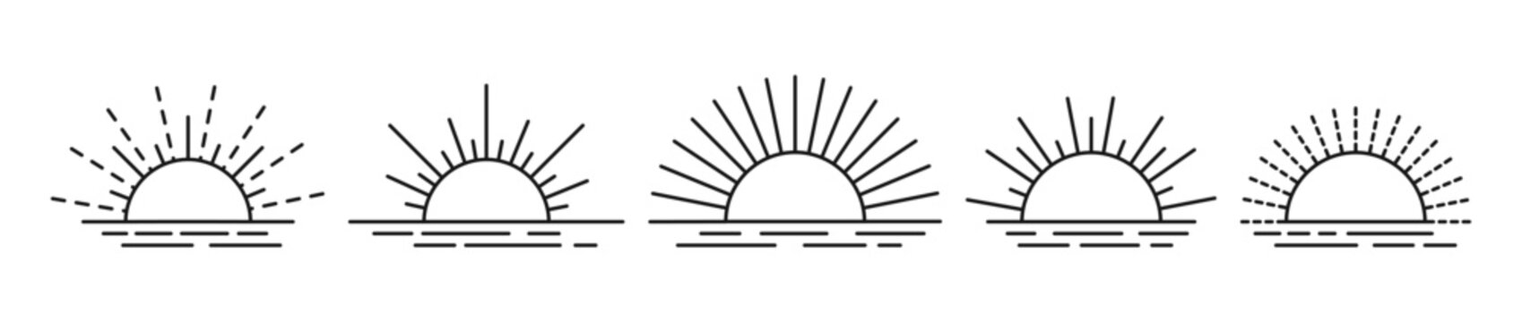 Sun line art sunset sunrise water sea ocean icon Illustration vector