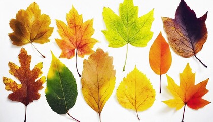 fall leaves isolated on white background collection