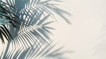 The shadow of a palm leaf on a white wall.