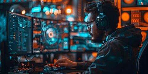 Fototapeta na wymiar Cutting Edge Digital Workstation Optimized for Gaming and Professional Use in the Modern Inspired Technology Landscape