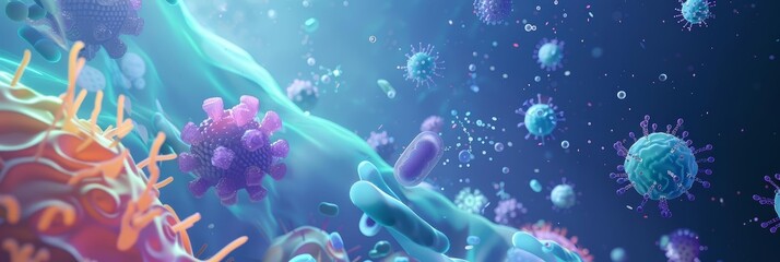 Obraz na płótnie Canvas An educational video game lets players navigate a microscopic ship through waves of viruses and bacteria, using tools like vaccines and antibiotics to maintain health