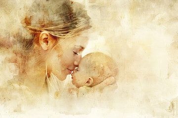 A mother's gentle smile, cradling her newborn baby with pure love and affection, in a tender moment.