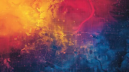 Obraz na płótnie Canvas A map of a city with a colorful background.