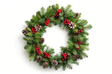 Fototapeta na wymiar Elegant Christmas wreath on a transparent white background, perfect for holiday greetings