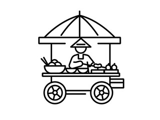 Outline icon of street hawker using minimalist style and black line outline. White background
