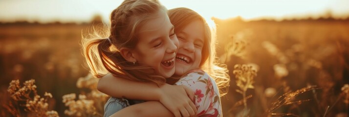 Two best friends share moments of laughter and joy while basking in the warm rays of the sunset in nature