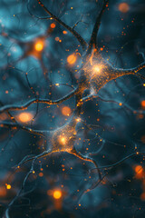 A cybernetic neural network, its synapses and pathways illuminated like a galaxy of connected stars,