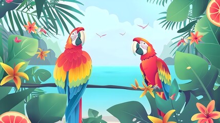 Summer Sale Banner Showcasing Tropical Paradise Getaway with Hot Deals - obrazy, fototapety, plakaty
