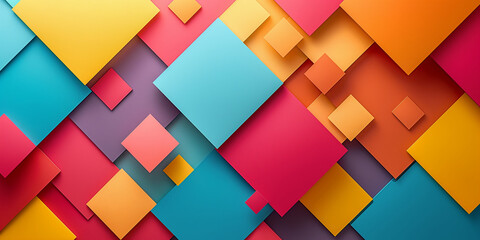 Abstrakte Elemente als Viereck und Würfel in bunten Farben als Hintergrundmotiv für Webdesign im Querformat für Banner, ai generativ