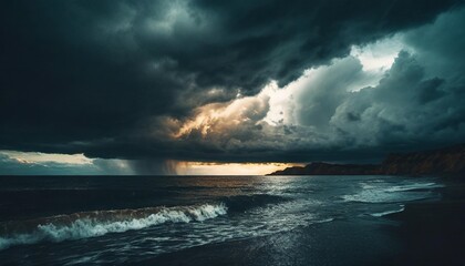 storm with dramatic clouds over the sea