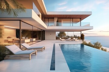 Fototapeta premium Modern home with a pool architecture building outdoors.